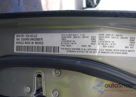 2022 Ram 2500 Laramie 4X4 6'4 Box from USA, damaged, VIN 3C6UR5FJ4NG306679